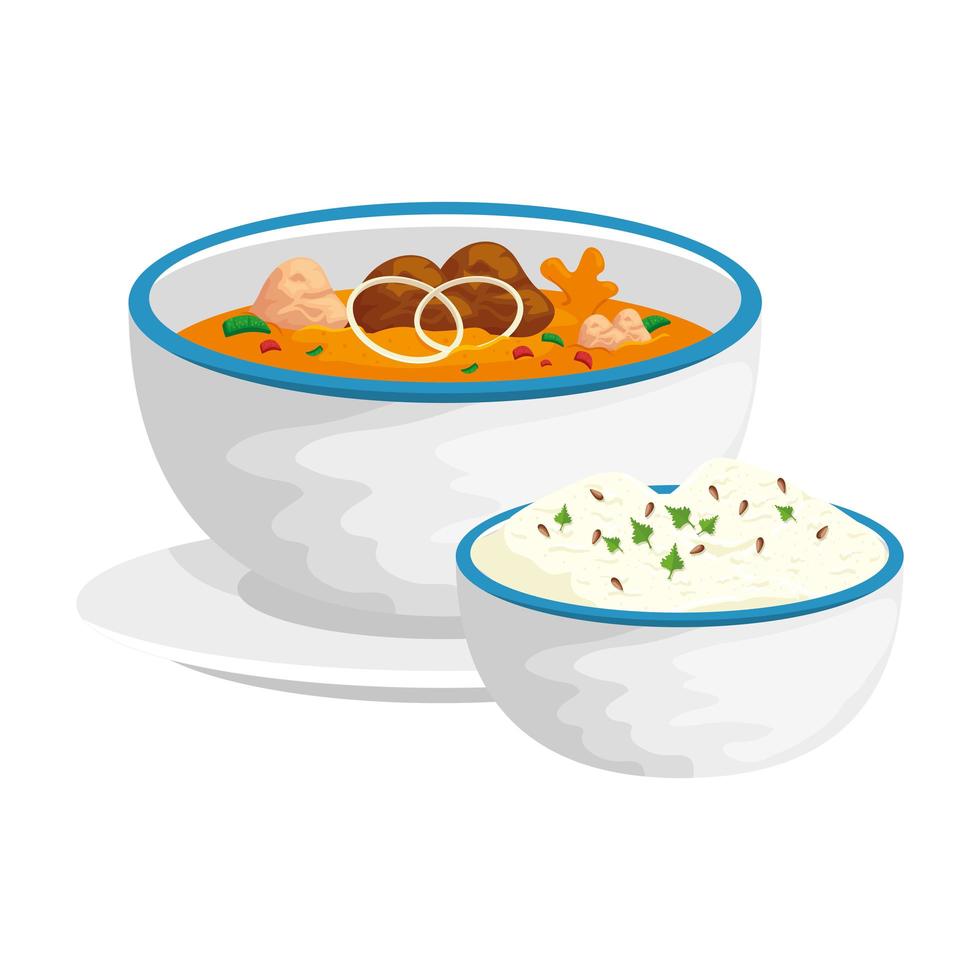 bowl of rice and soup isolated icon vector