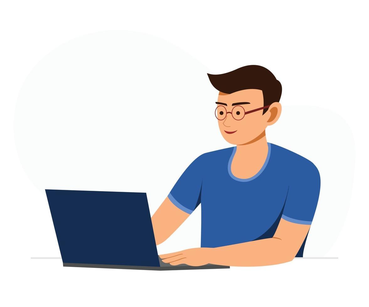 Freelance Man is Online Working. vector