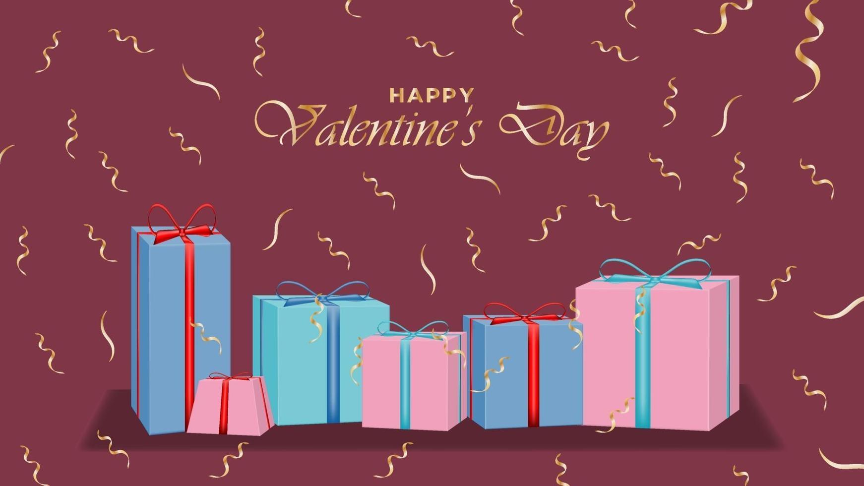 Fondo de feliz día de San Valentín con objetos de diseño de caja de regalo realistas vector