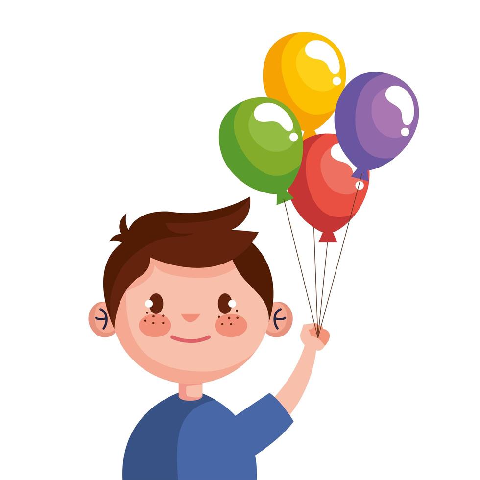 lindo niño con globos de helio personaje vector