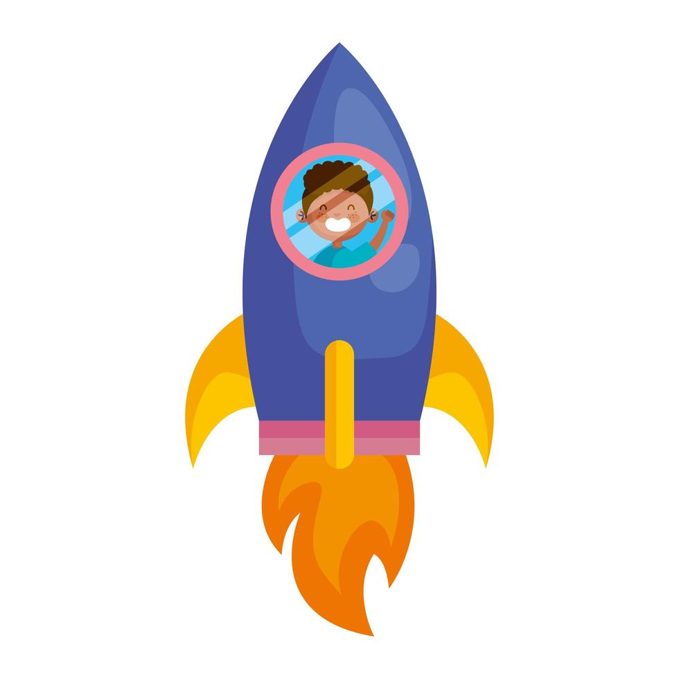 cute afro little boy in rocket avatar character vector