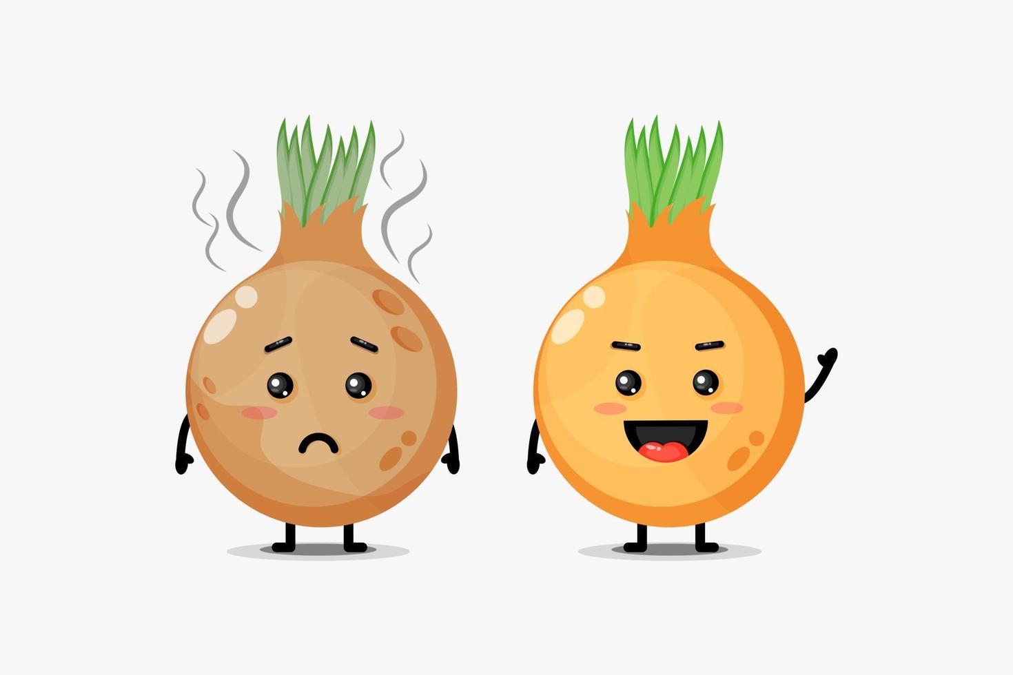 A cute mascot for fresh onions and rotten onions vector