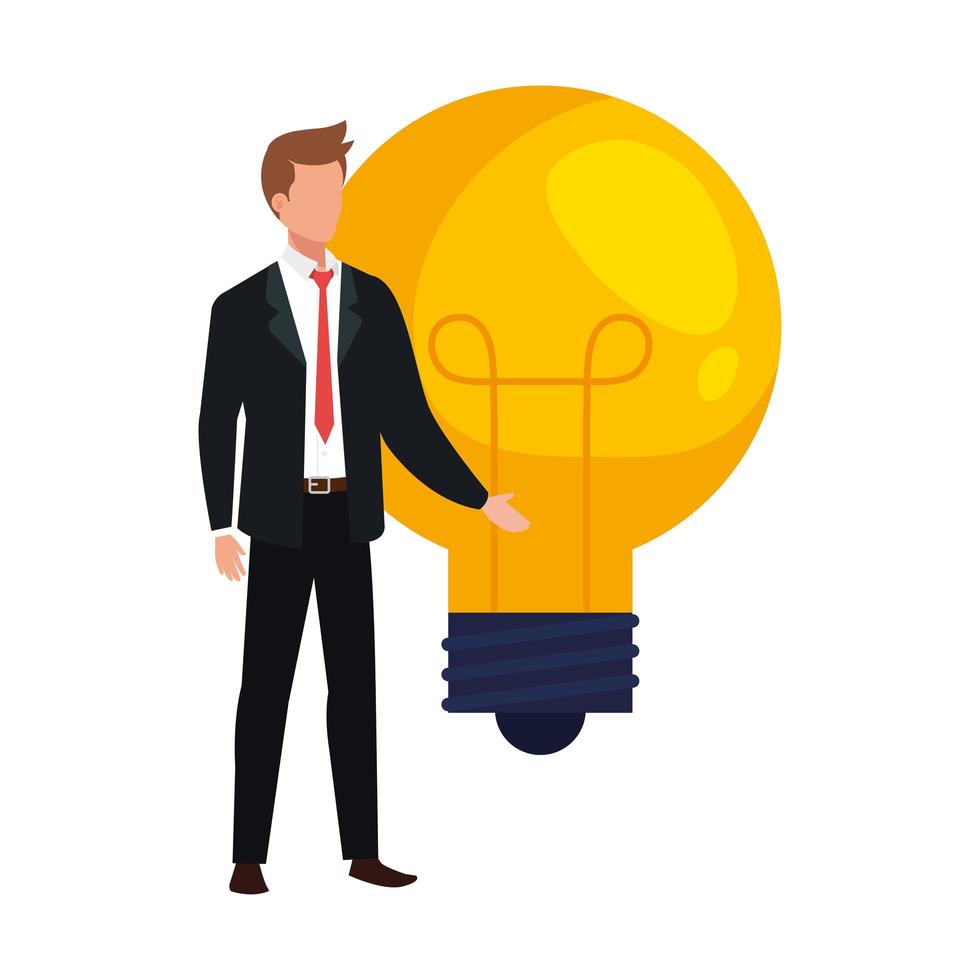 elegant business man with bulb light vector