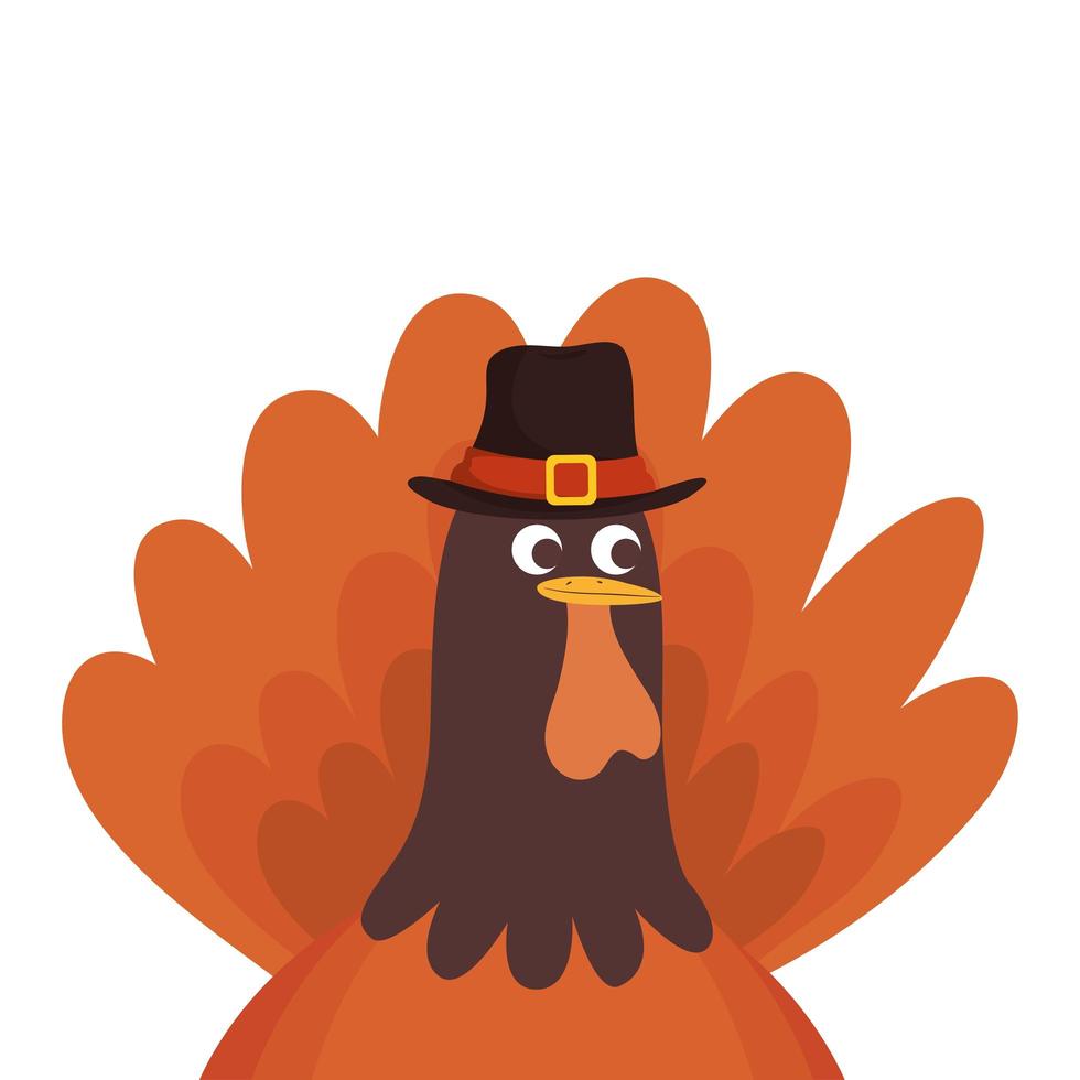 thanksgiving turkey with pilgrim hat character vector