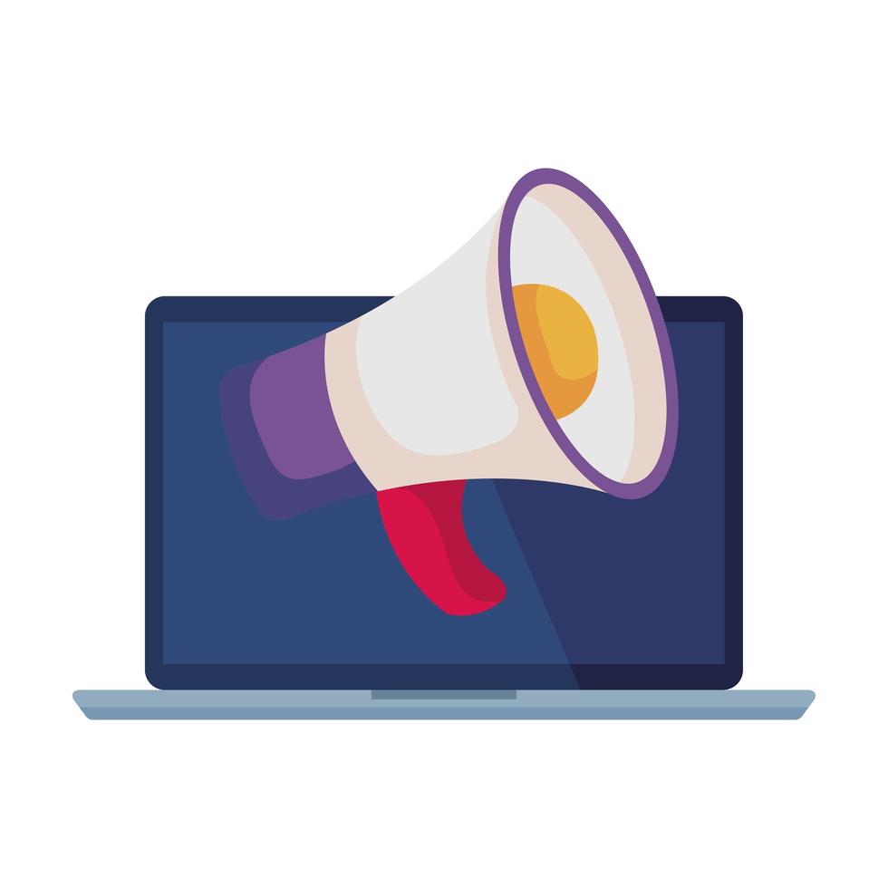 laptop computer portable with megaphone sound vector