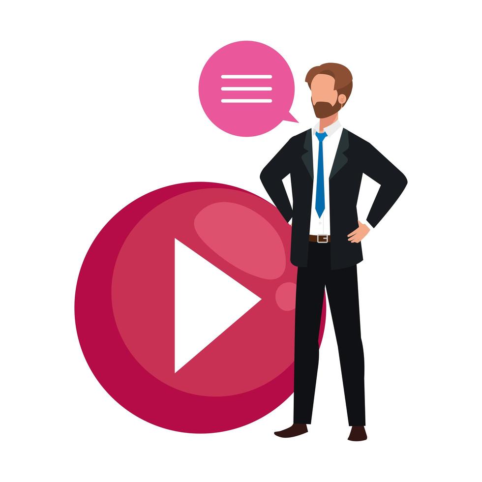 elegant business man with media player button vector