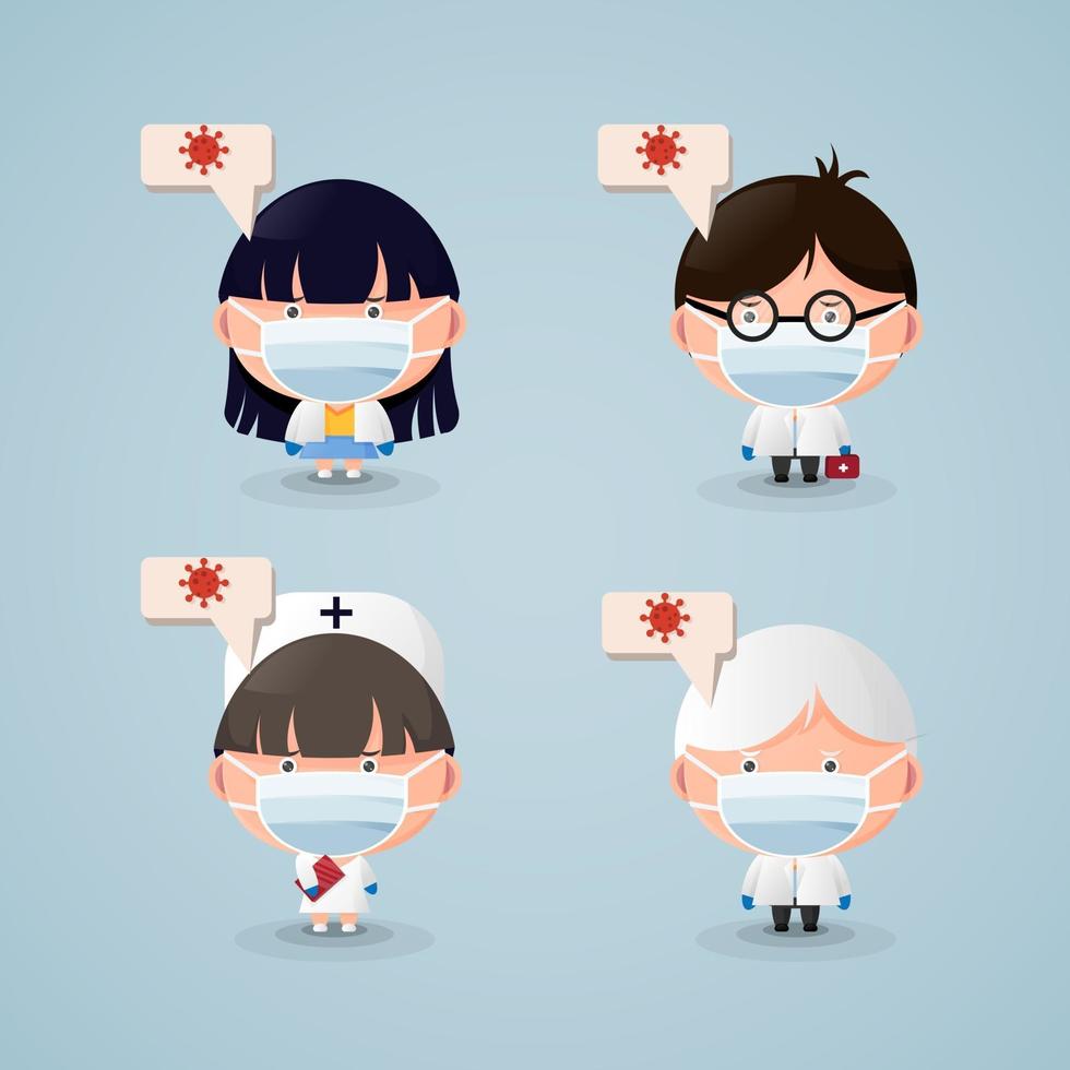 Cartoon character doctors and nurses wearing medical masks vector