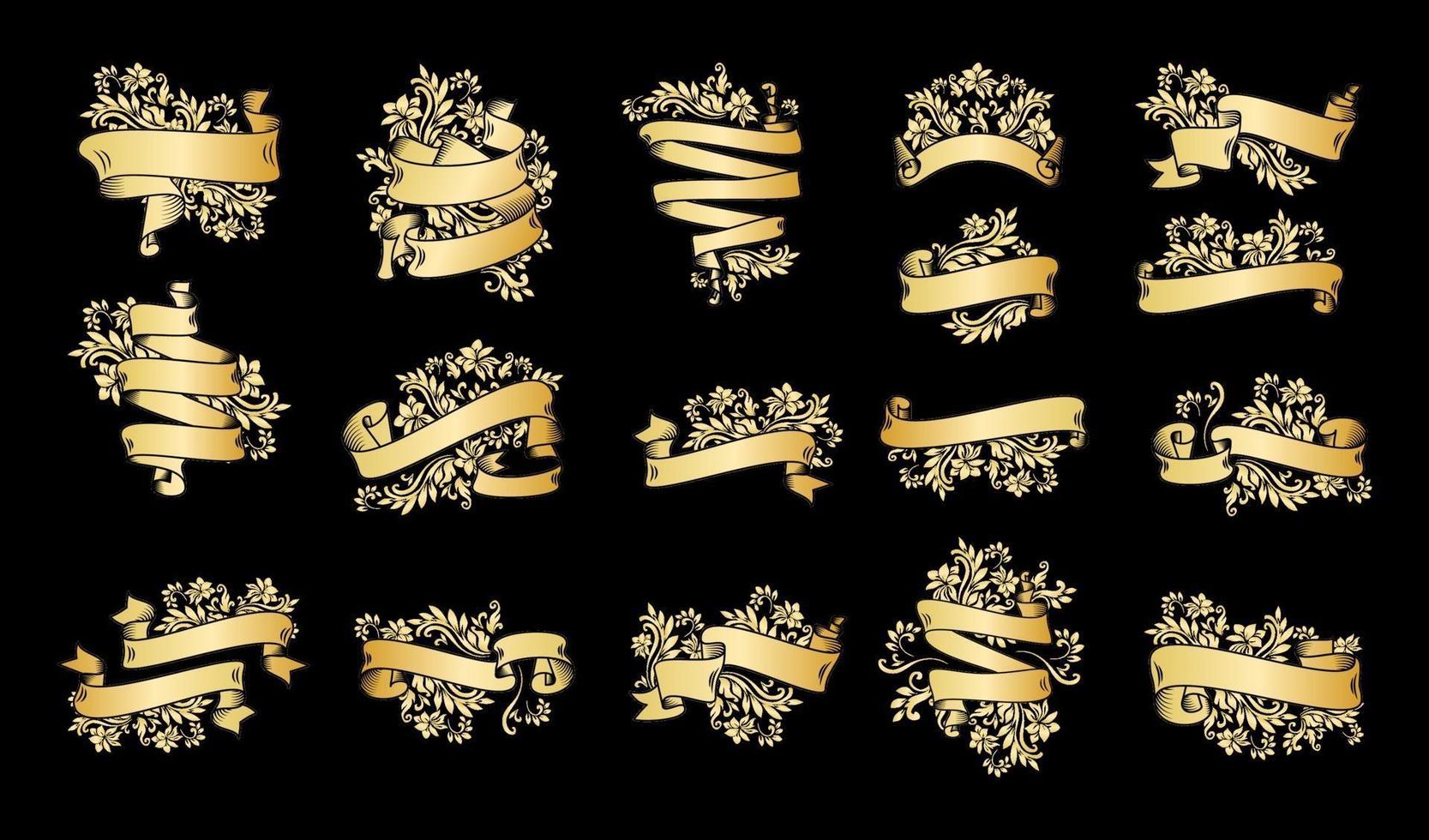 Gold Vintage Ribbon Banners on Black vector