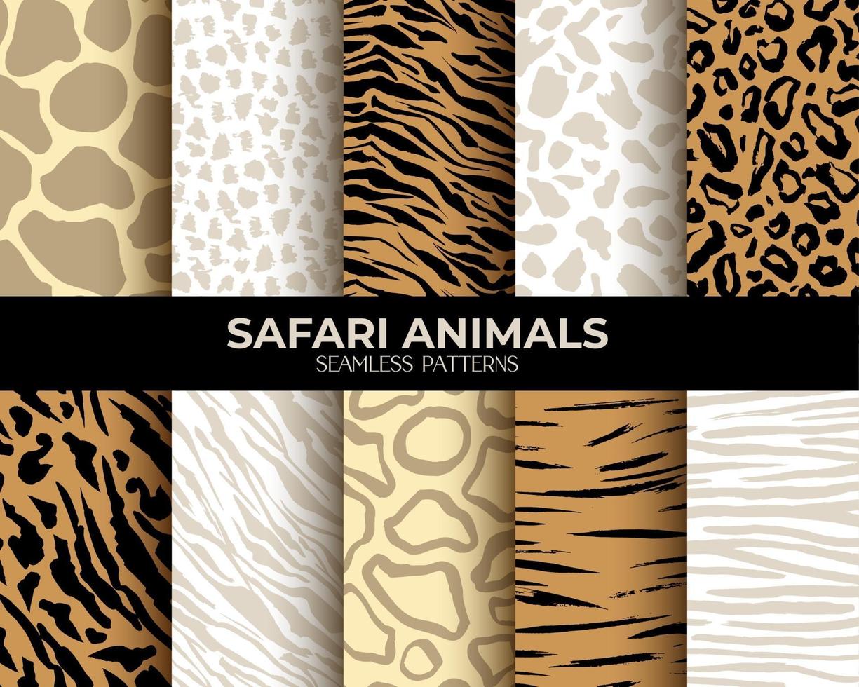 Animal Fur Print Vector Seamless Patterns with Leopard, Tiger, and Zebra