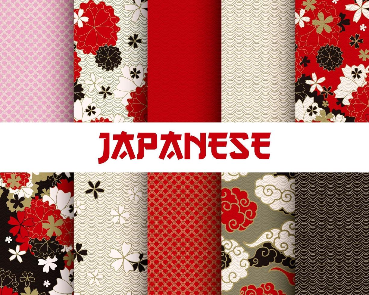 Conjunto de patrones sin fisuras tradicionales de sakura clásico japonés vector