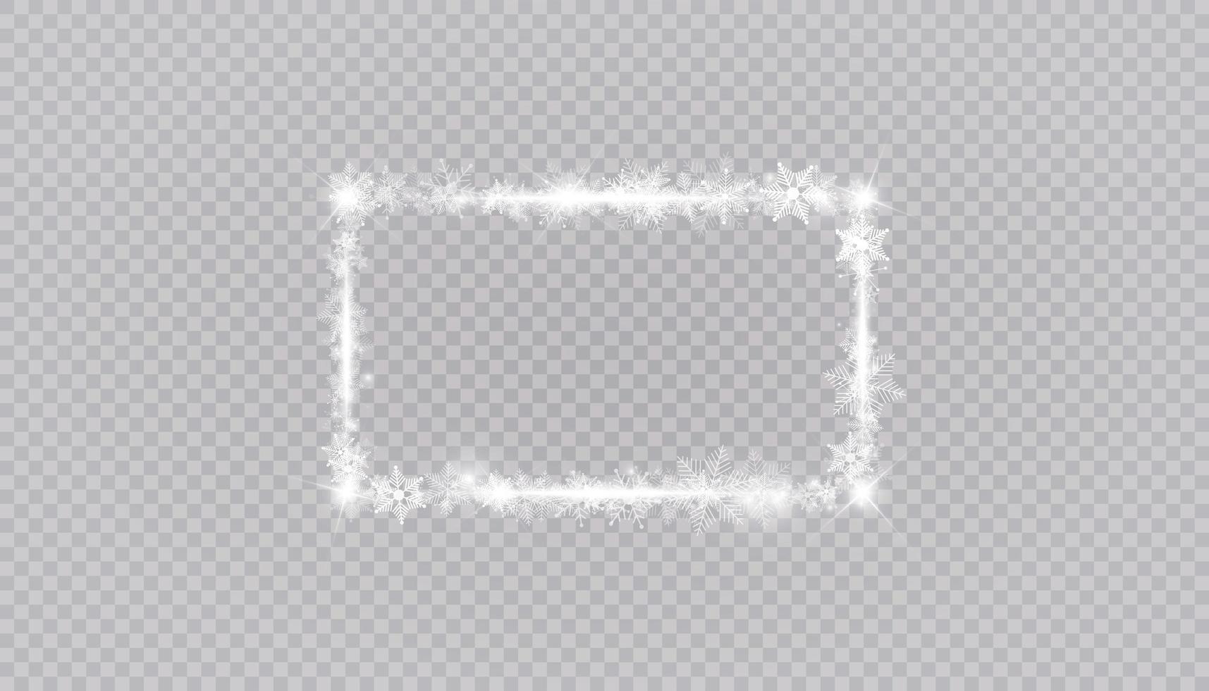 borde rectangular de marco de nieve de invierno con estrellas, destellos y copos de nieve vector