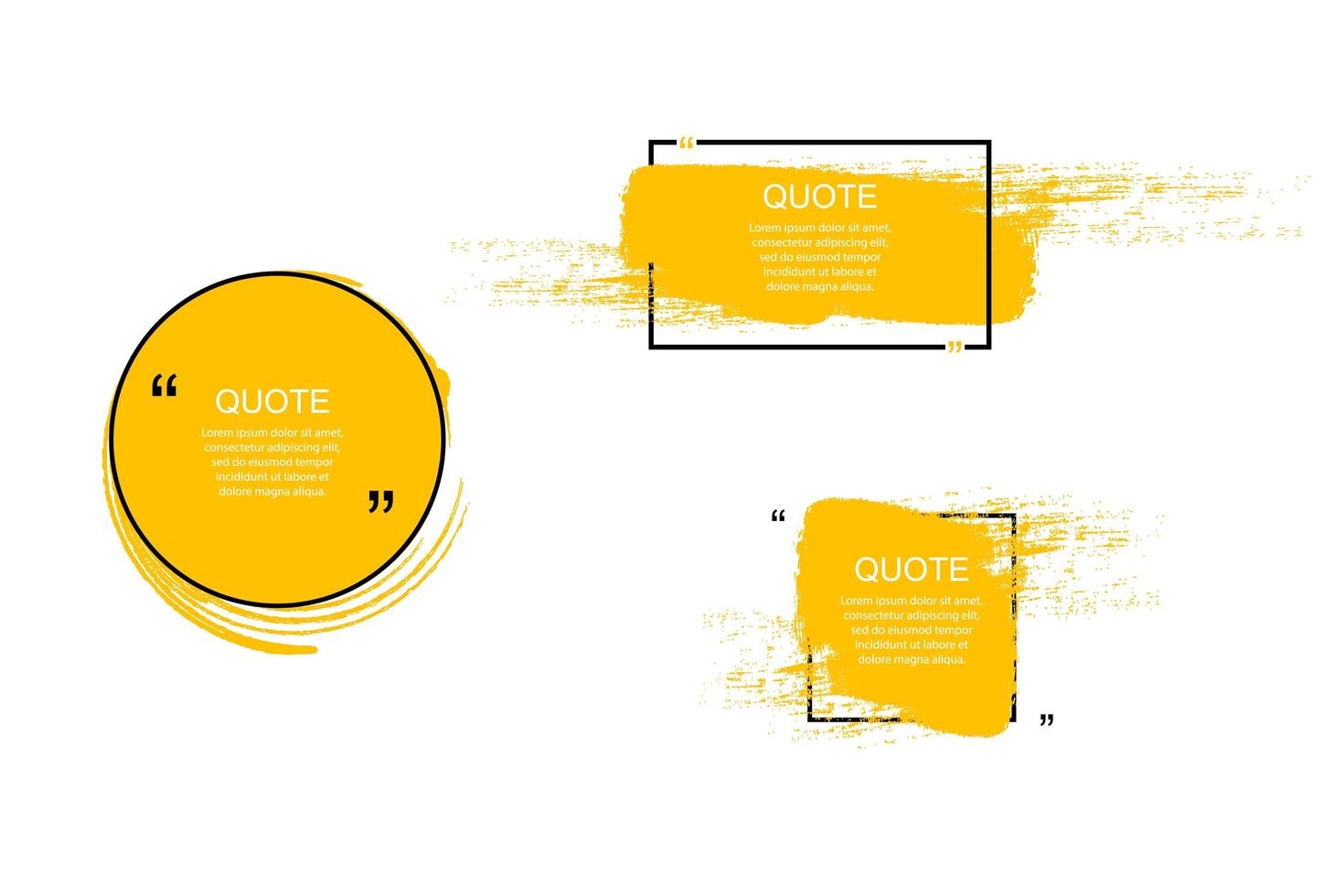 Quote box frame, big set. Quote box icon. Texting quote boxes. Blank grunge brush background. Vector illustration