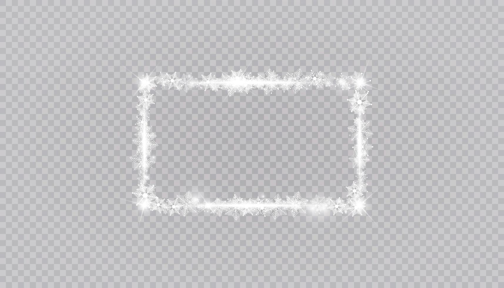 borde rectangular de marco de nieve de invierno con estrellas, destellos y copos de nieve vector