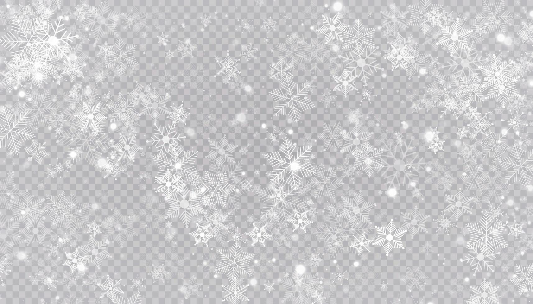 copos de nieve blanca sobre un fondo transparente. vector