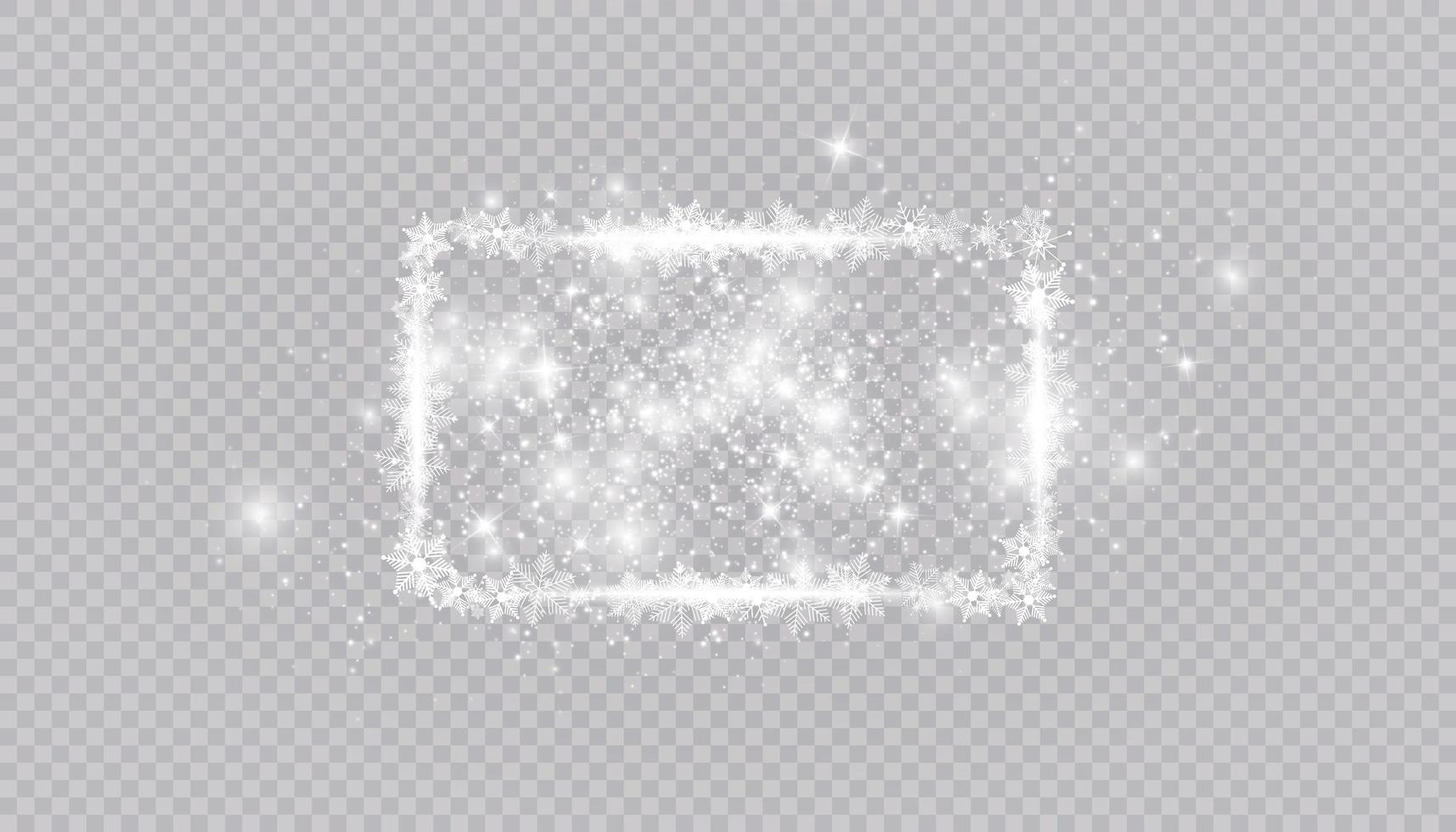 Rectangular winter snow frame border with stars, sparkles and snowflakes vector