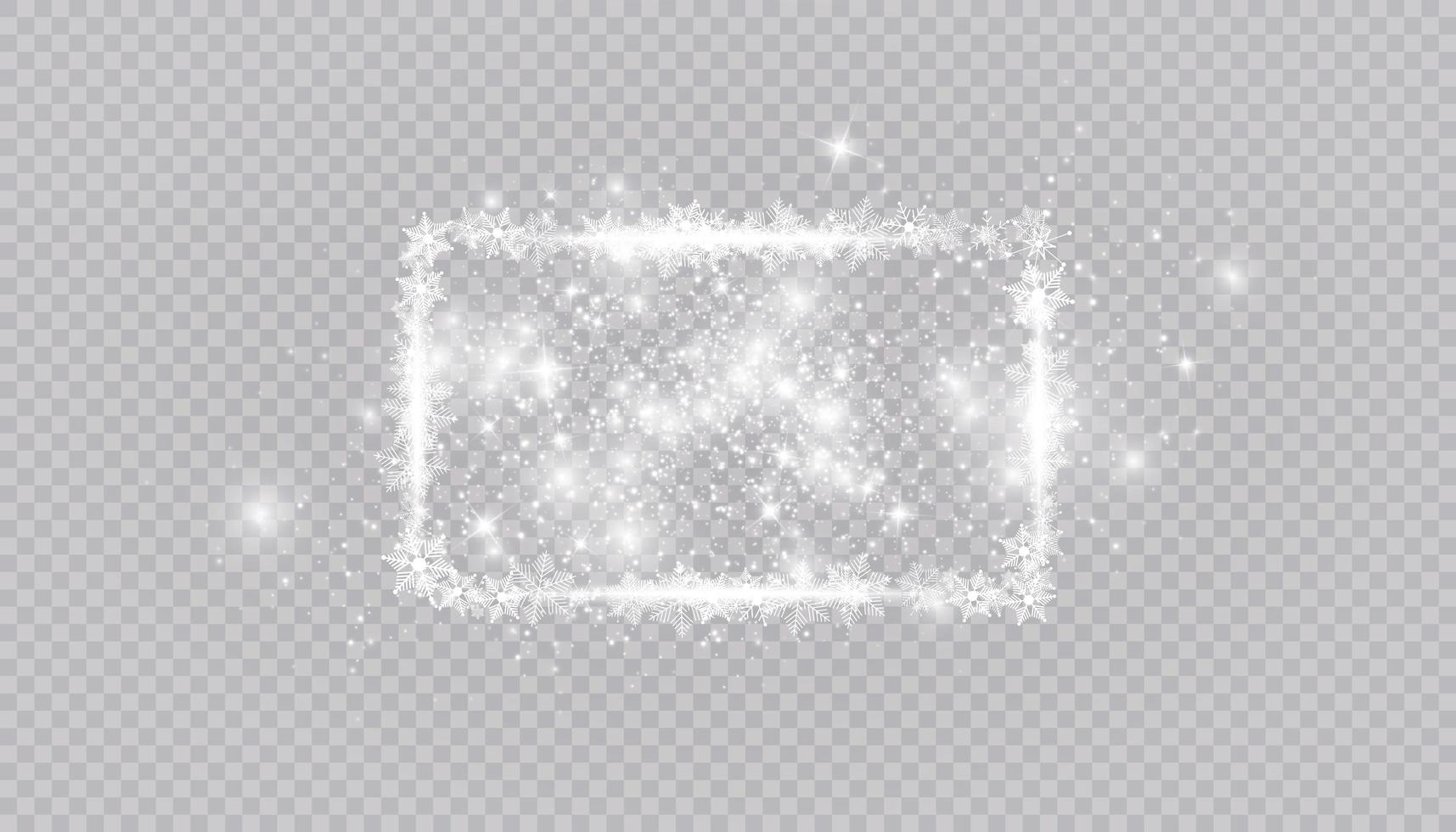 Rectangular winter snow frame border with stars, sparkles and snowflakes vector