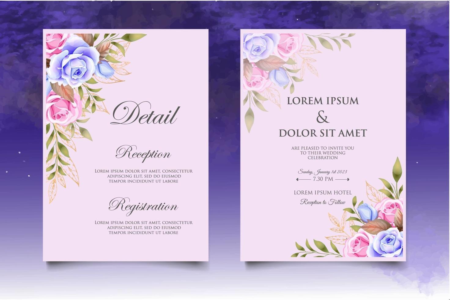 Beautiful Hand Drawing Floral Wedding Invitation Template vector