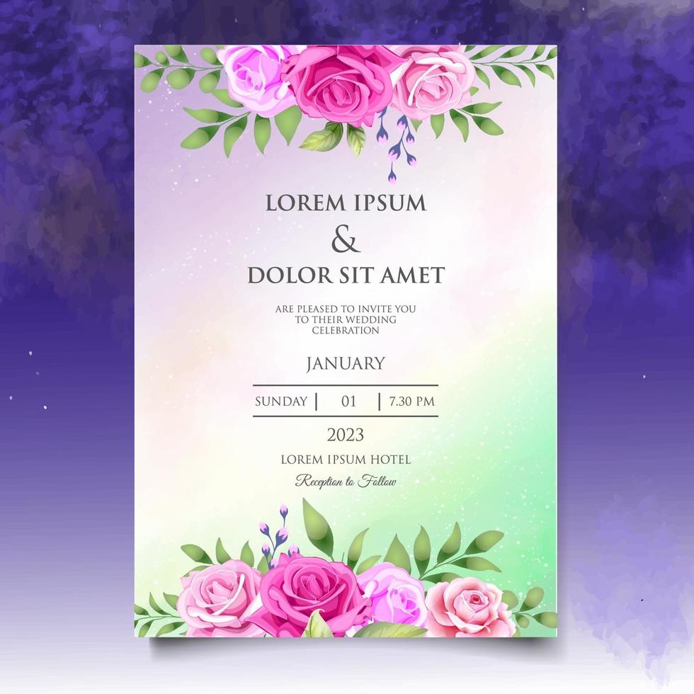 Beautiful Hand Drawing Floral Wedding Invitation Template vector