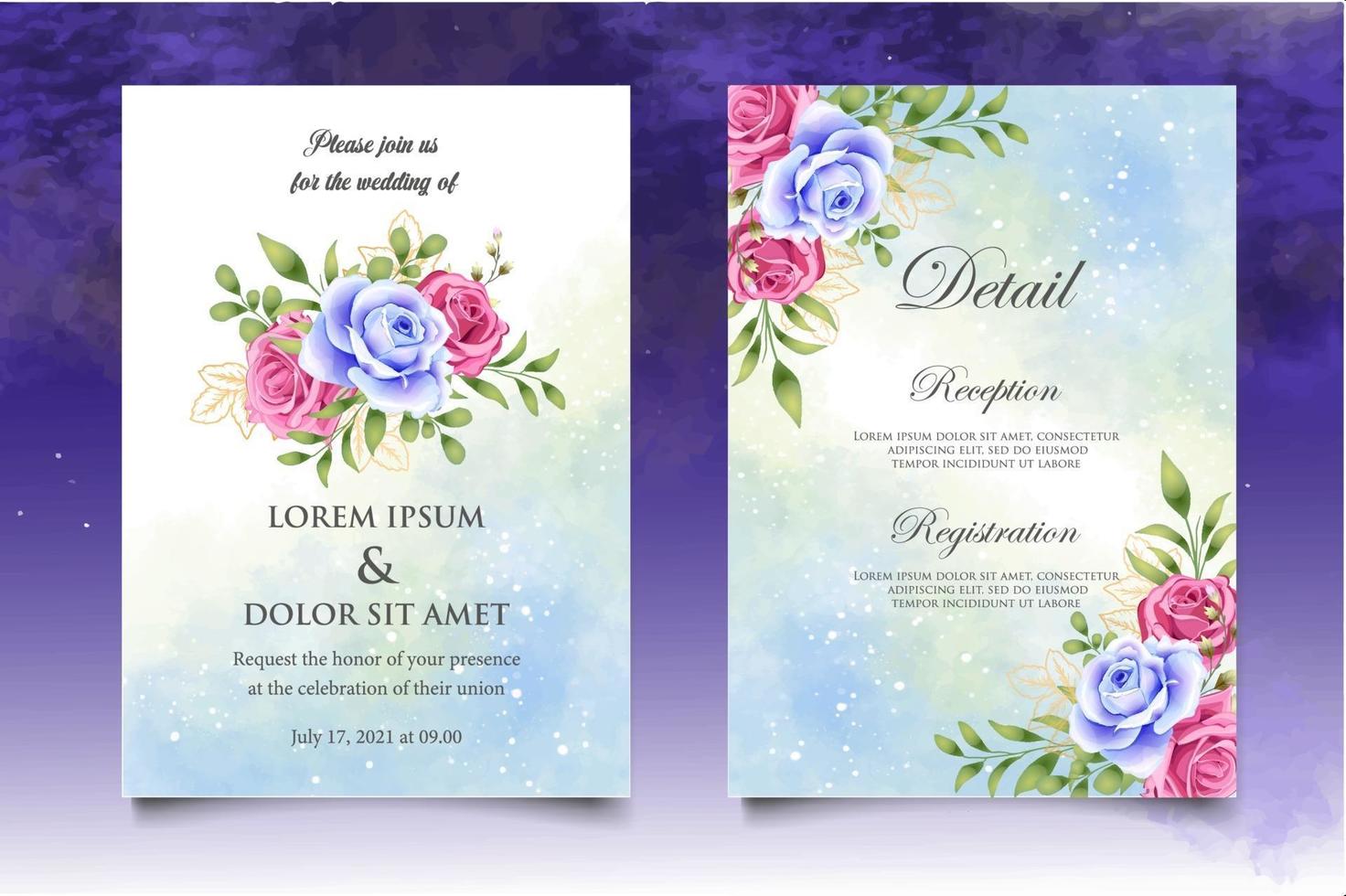 Beautiful Hand Drawing Floral Wedding Invitation Template vector