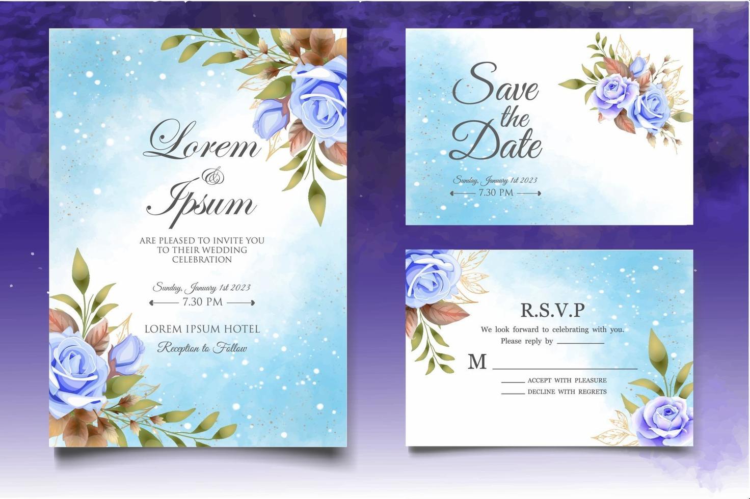 Beautiful Hand Drawing Floral Wedding Invitation Template vector