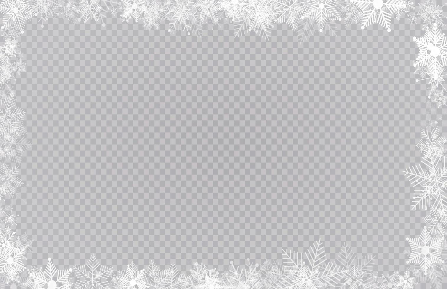 borde rectangular de marco de nieve de invierno con estrellas, destellos y copos de nieve vector