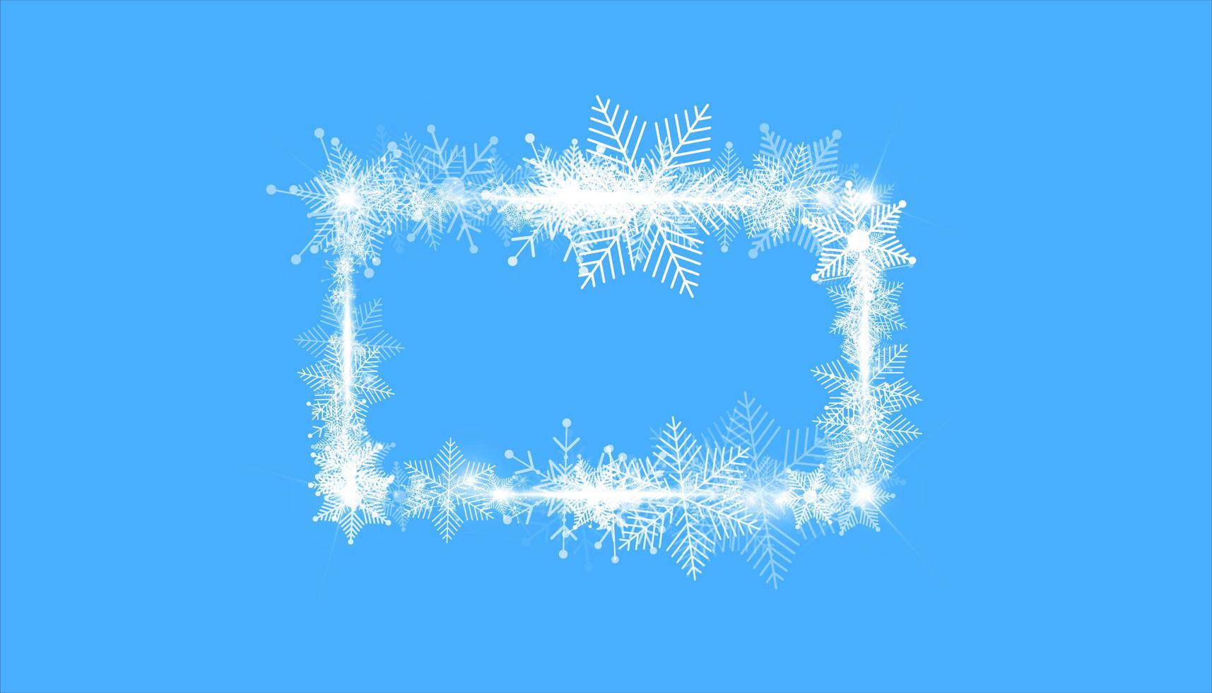 borde de marco rectangular de nieve de invierno con estrellas, destellos y copos de nieve en azul vector