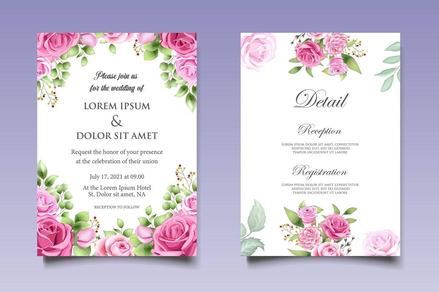 Beautiful Hand Drawing Floral Wedding Invitation Template vector