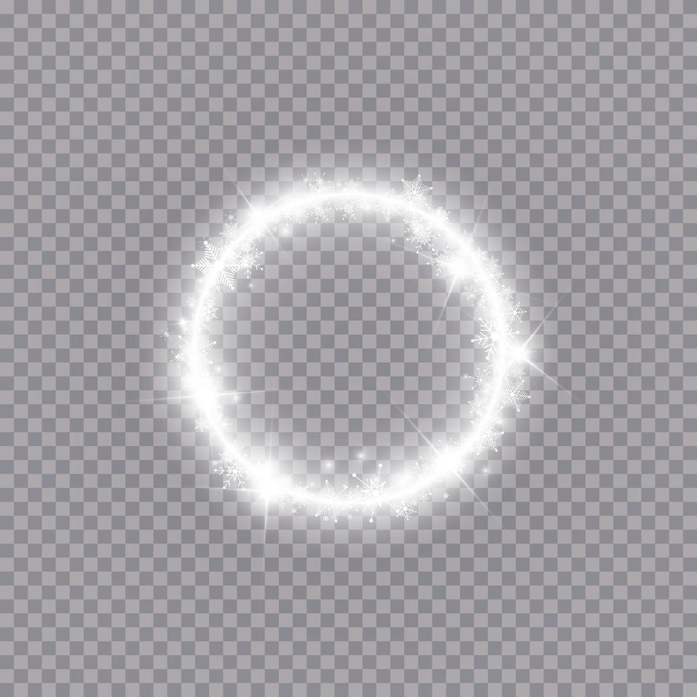 Round winter snow frame border with stars, sparkles and snowflakes vector