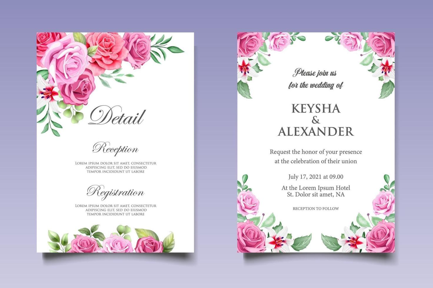 Beautiful Hand Drawing Floral Wedding Invitation Template vector