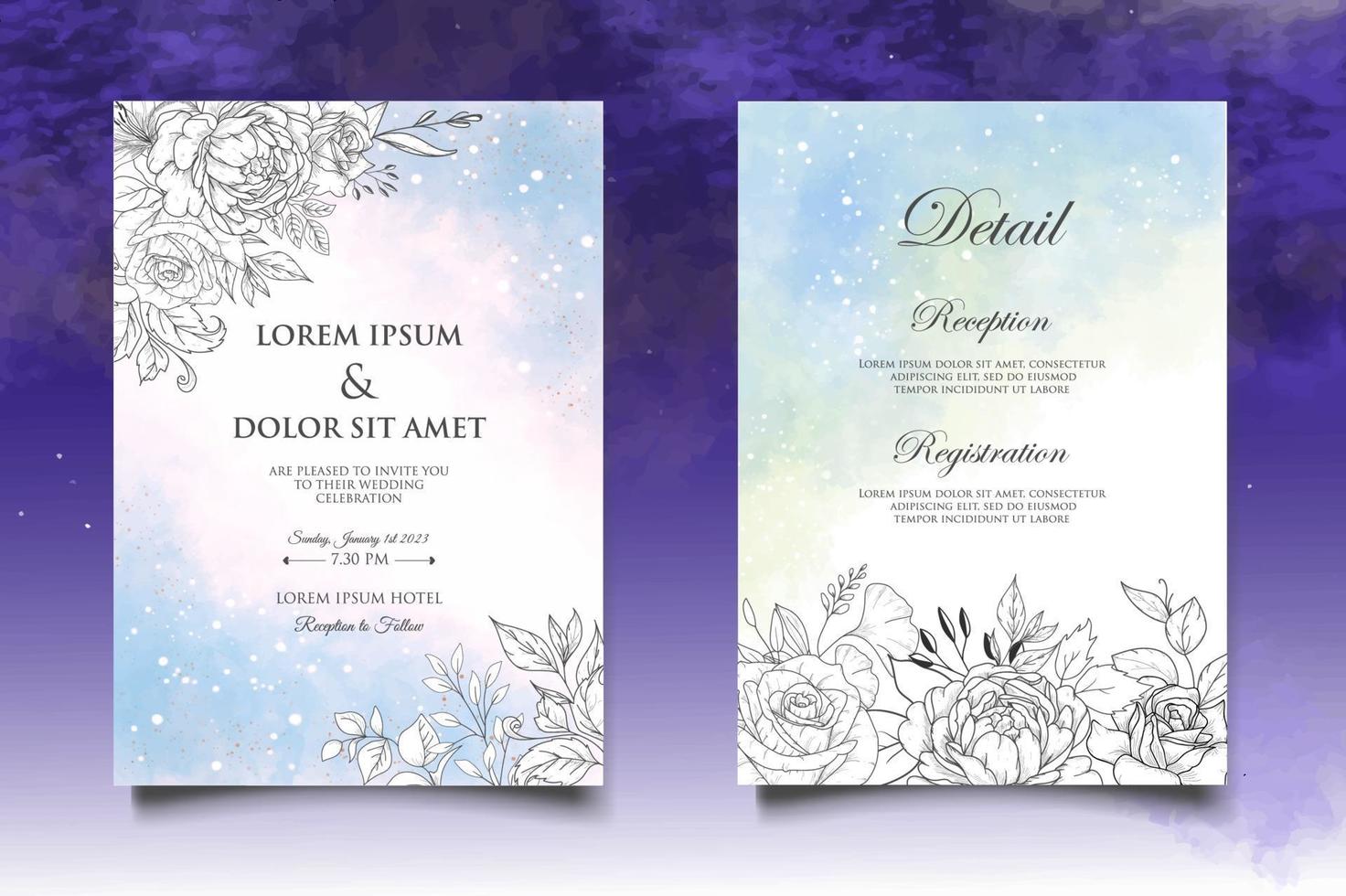 Hand Drawing Floral Wedding Invitation Card vector