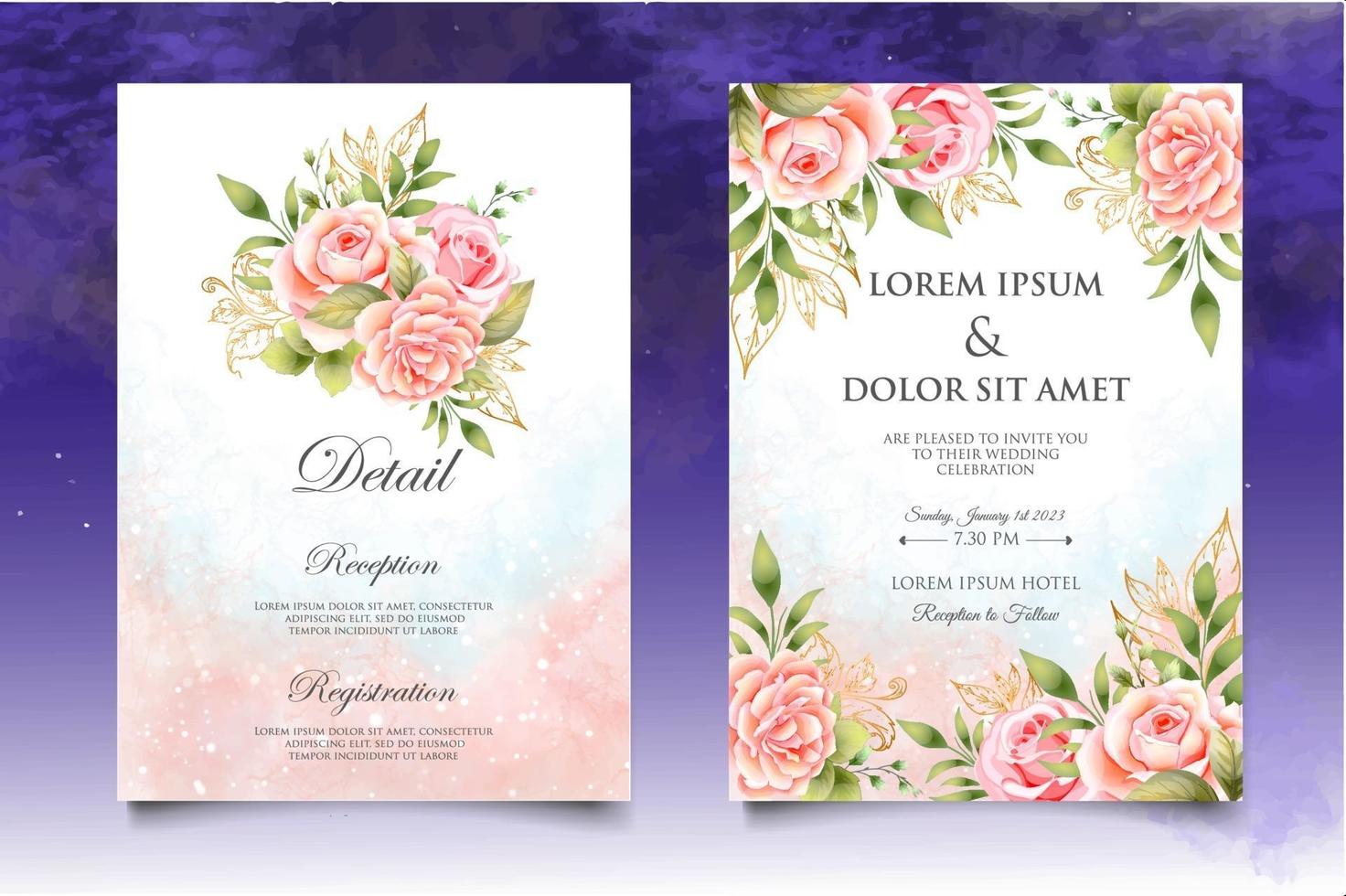 Beautiful Hand Drawing Floral Wedding Invitation Template vector