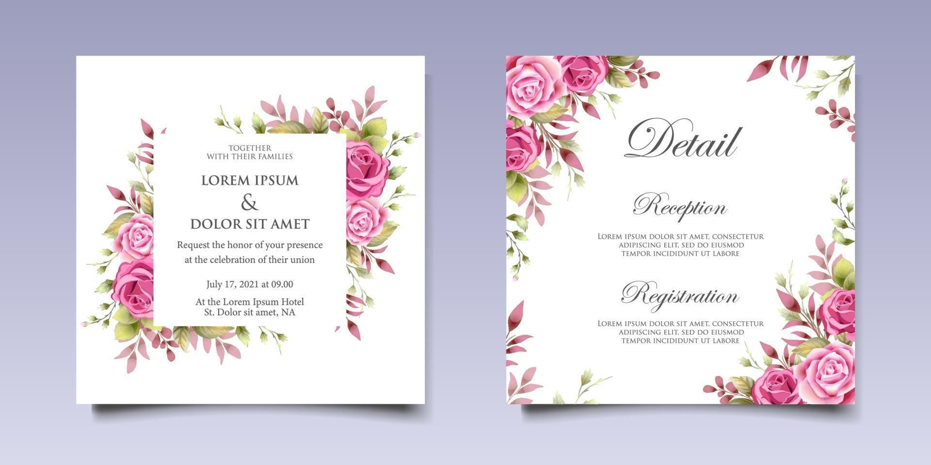 Beautiful Hand Drawing Floral Wedding Invitation Template vector