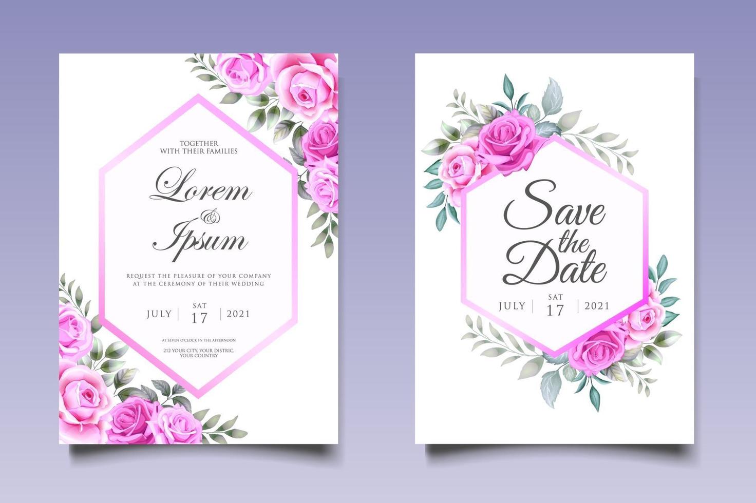 Beautiful Hand Drawing Floral Wedding Invitation Template vector