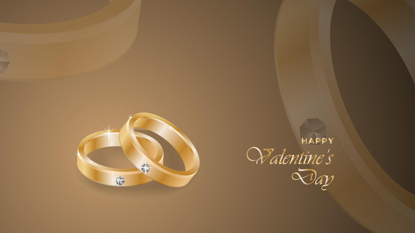 Happy valentine day background with realistic ring design objects vector