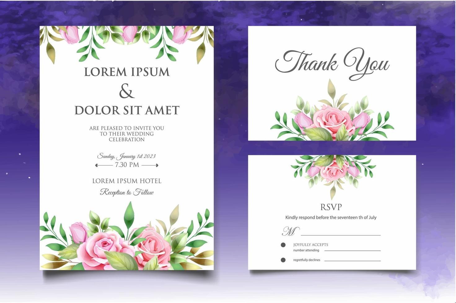 Beautiful Hand Drawing Floral Wedding Invitation Template vector