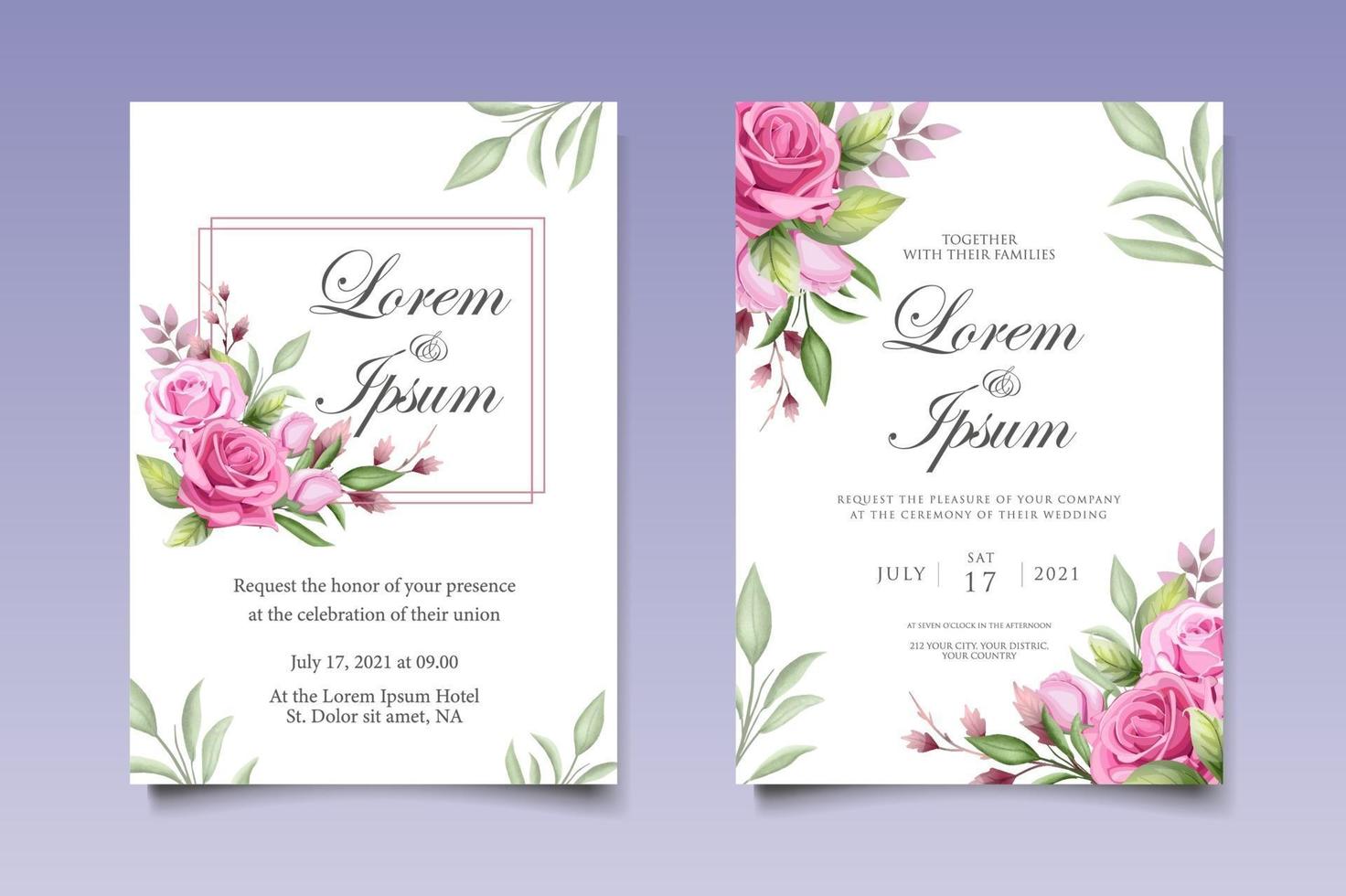 Beautiful Hand Drawing Floral Wedding Invitation Template vector