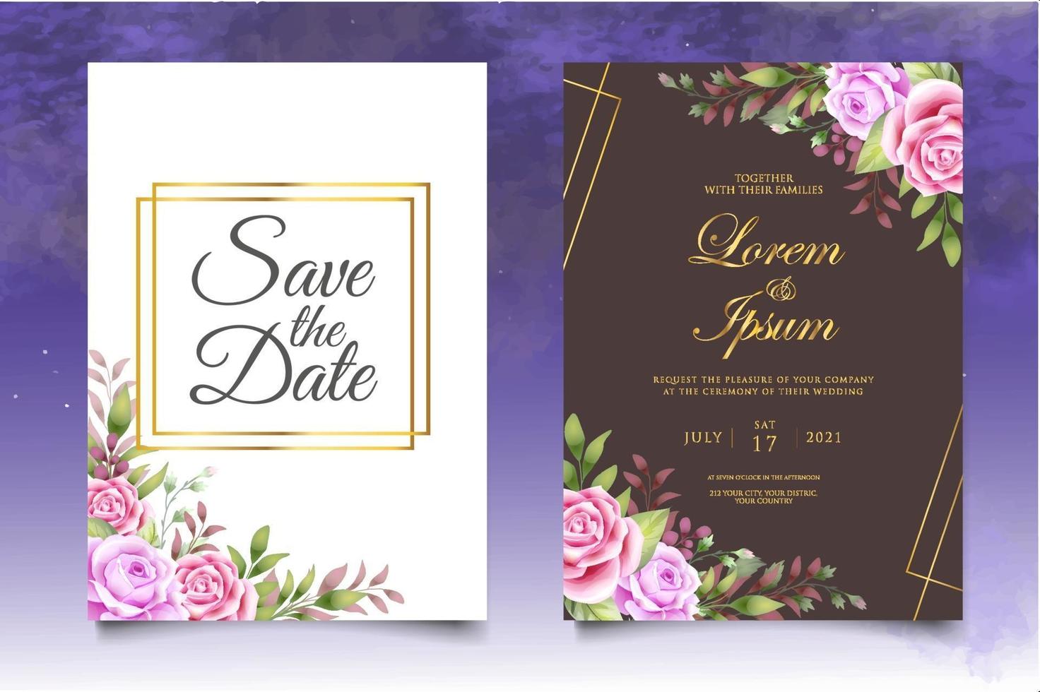 Beautiful Hand Drawing Floral Wedding Invitation Template vector