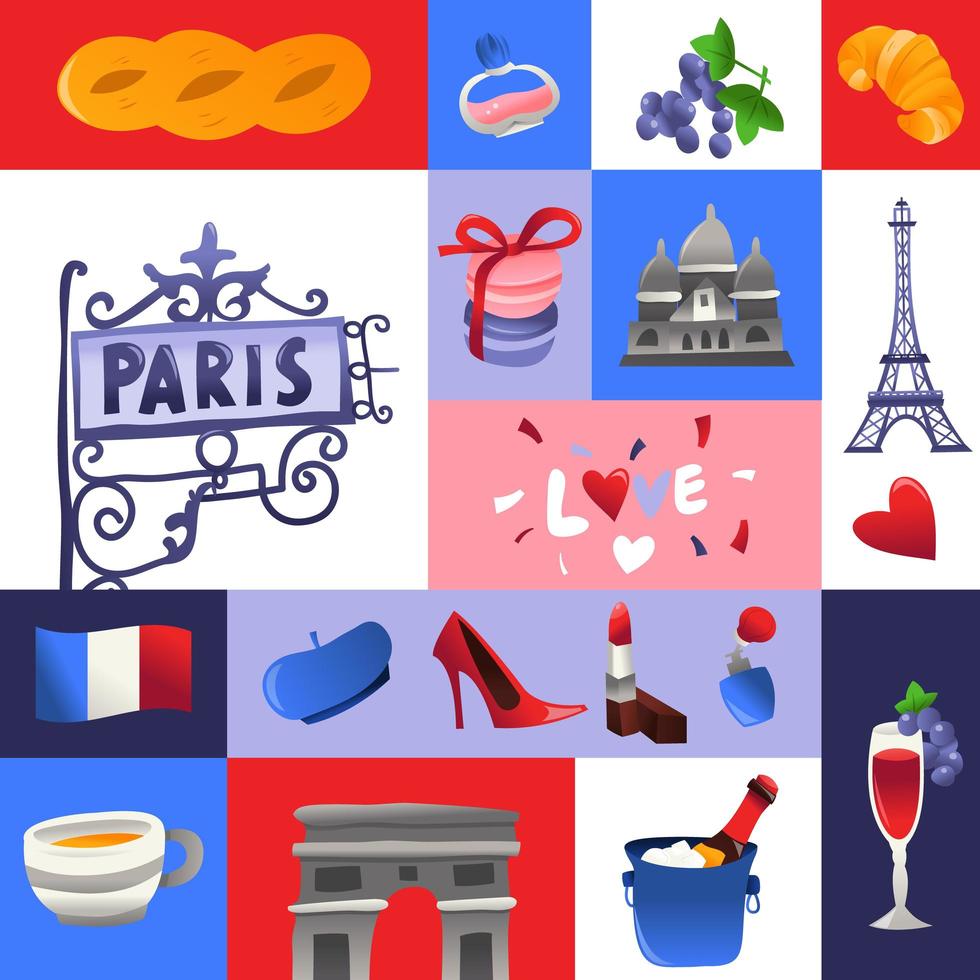 Super Cute Paris Culture Mosaic Decoration vector