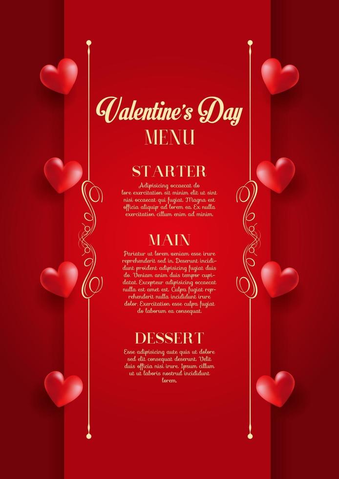 menú del día de san valentín vector