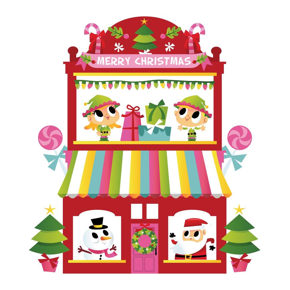 Super Cute Merry Christmas Terrace House vector