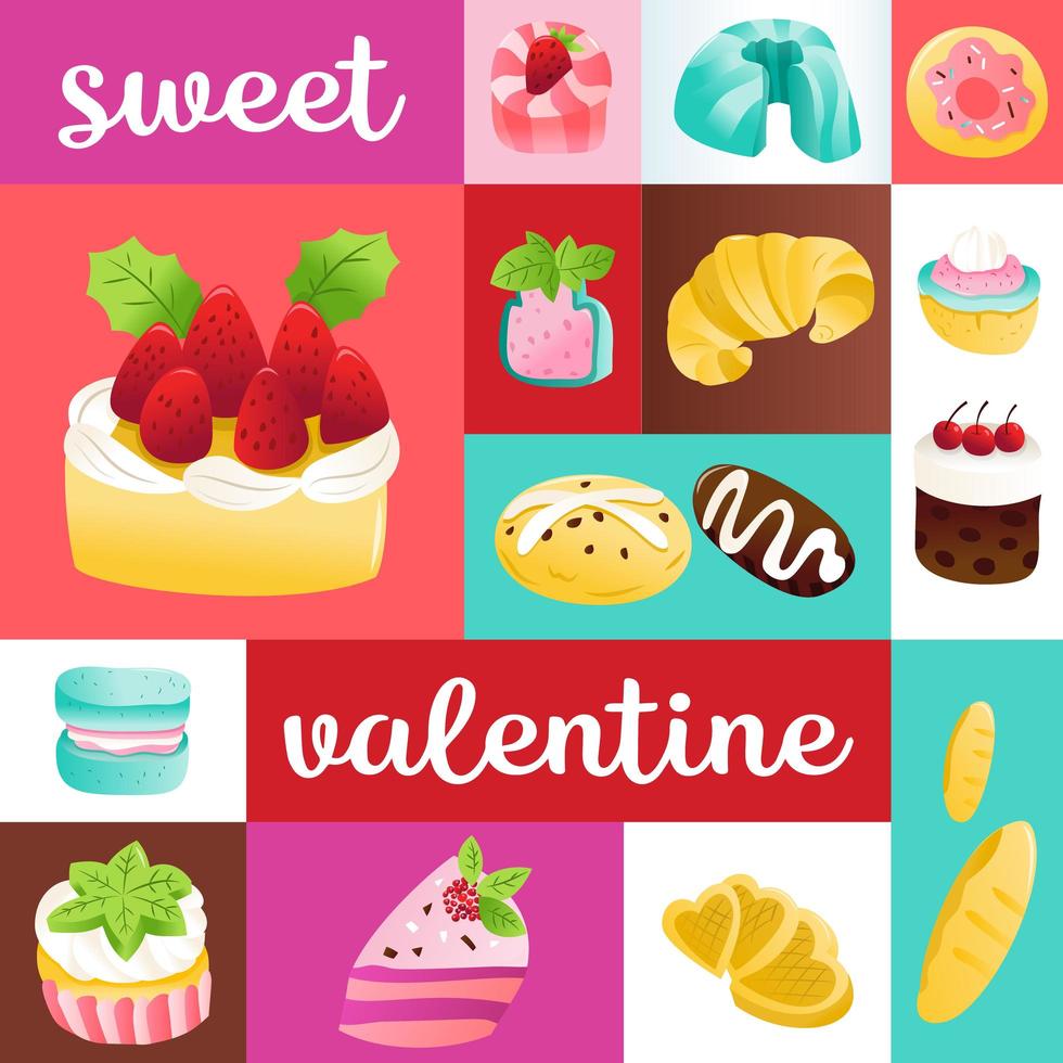 Super Cute Cakes Desserts Mosaic Decoration vector