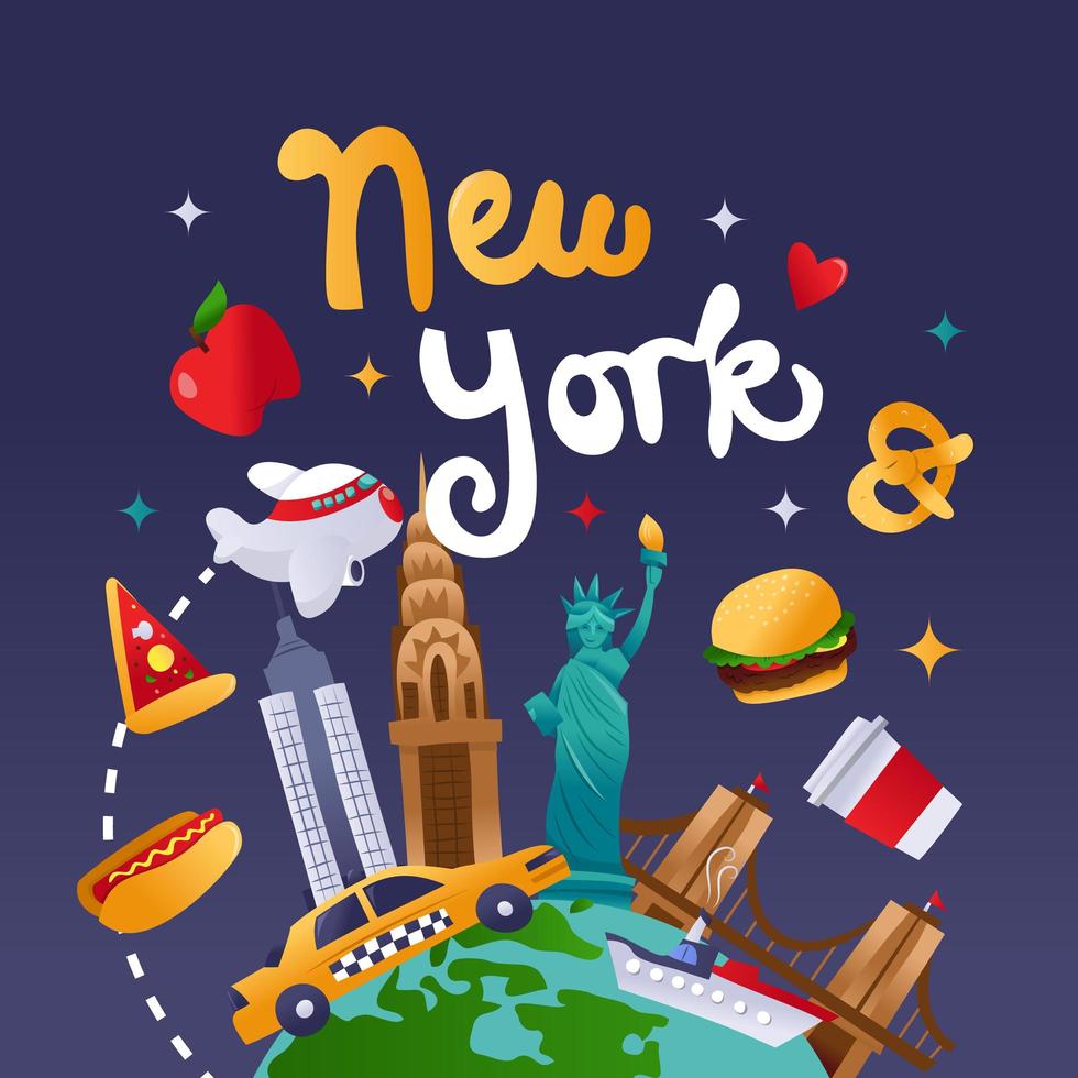 Super Cute New York Culture Travel Globe vector