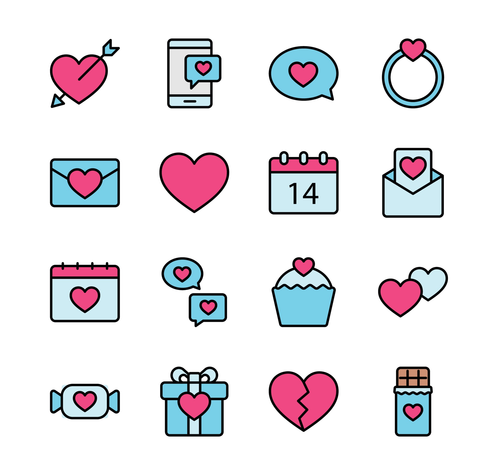 Valentine Icon Set Happy Valentine Day With Colorline Style Vector Art At Vecteezy