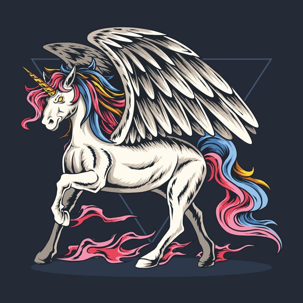 unicornio volador con cabello colorido y se ve guapo vector