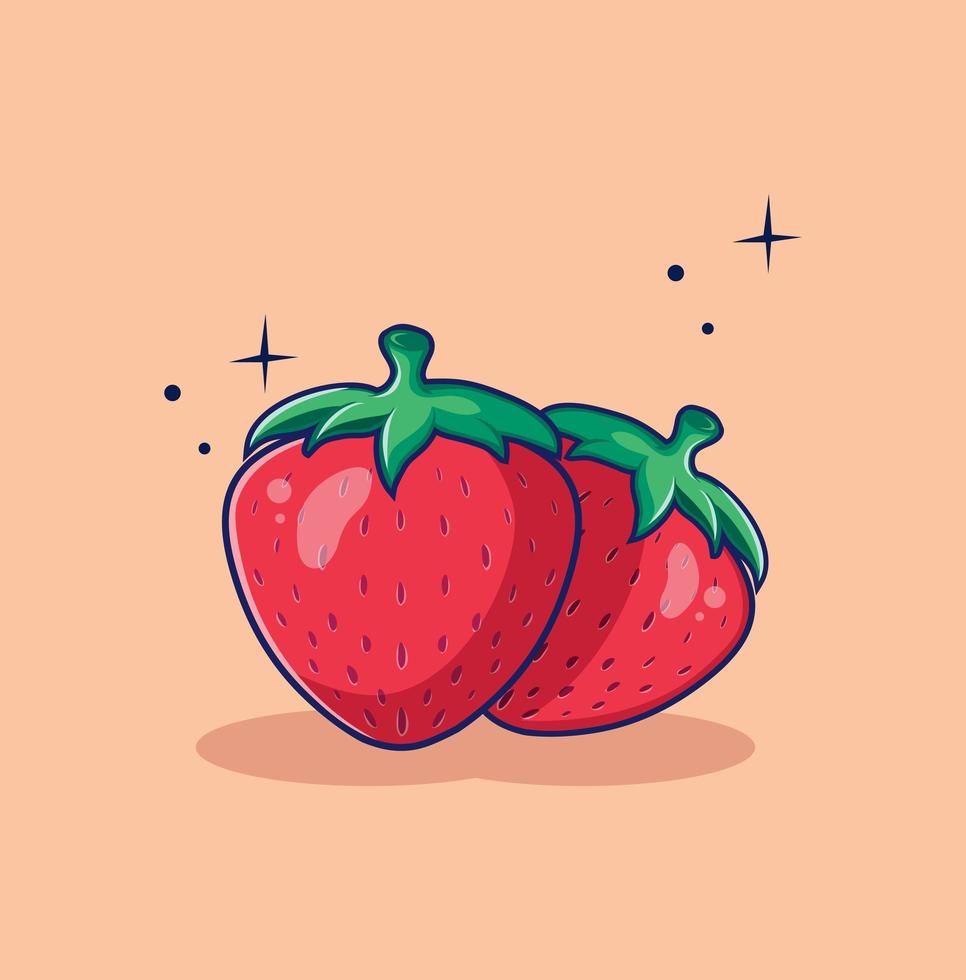 dibujos animados de frutas frescas de fresa en estilo plano. Ilustración de vector de diseño de verano