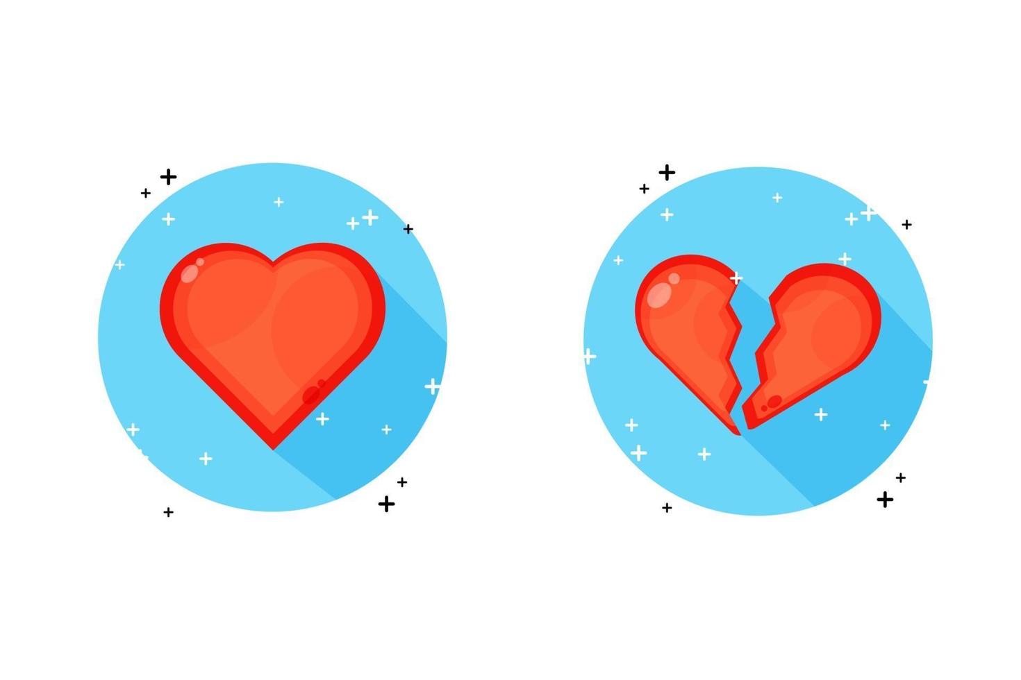 un corazón entero y un icono de corazón roto vector
