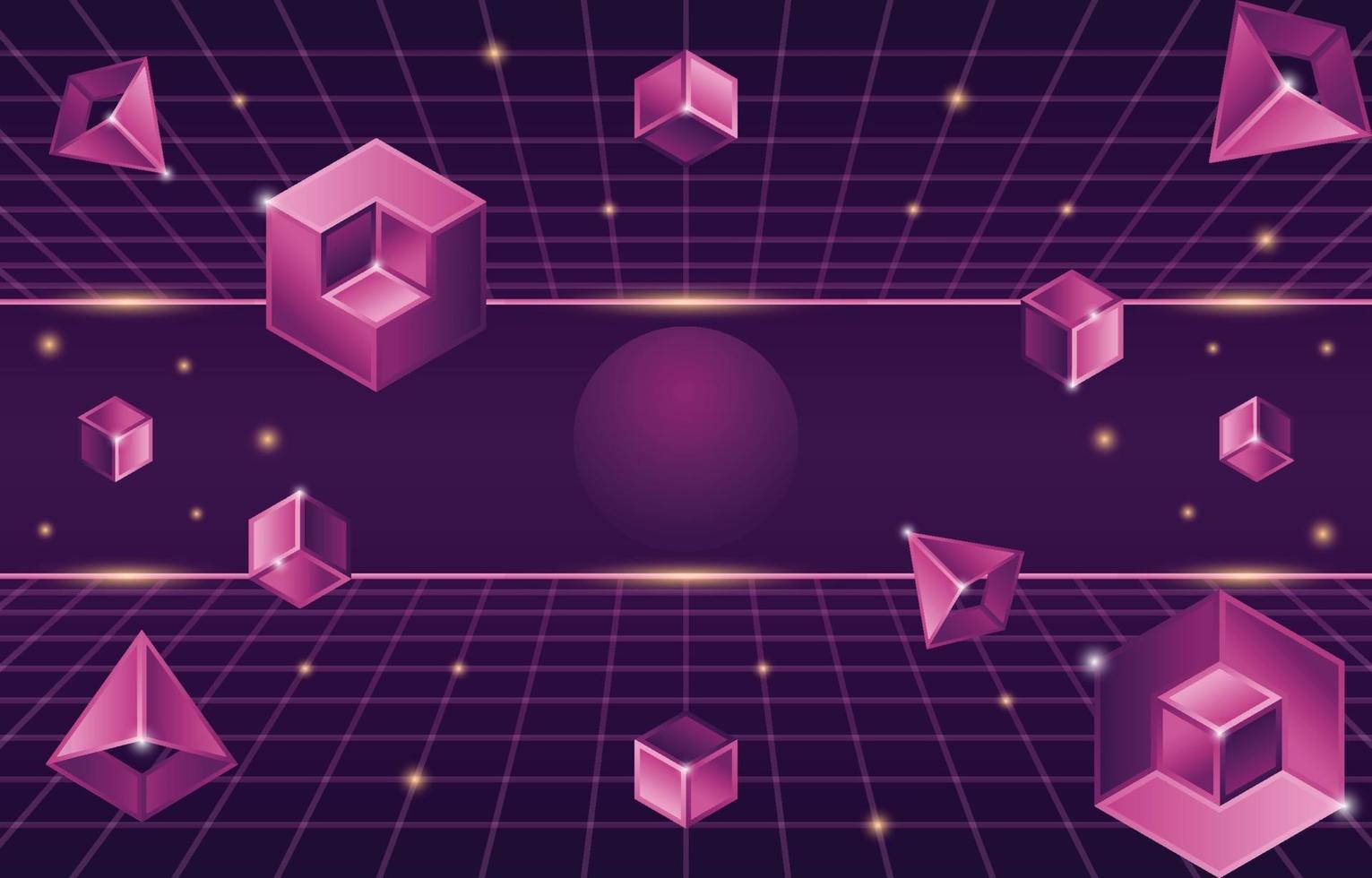 Retro Futurism Background with Geometric 3D Elements vector