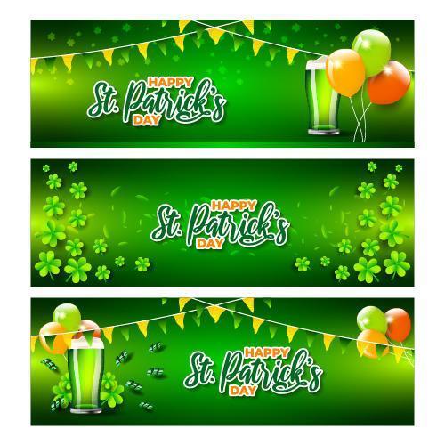 S t. banner del día de patricio con colección de globos vector