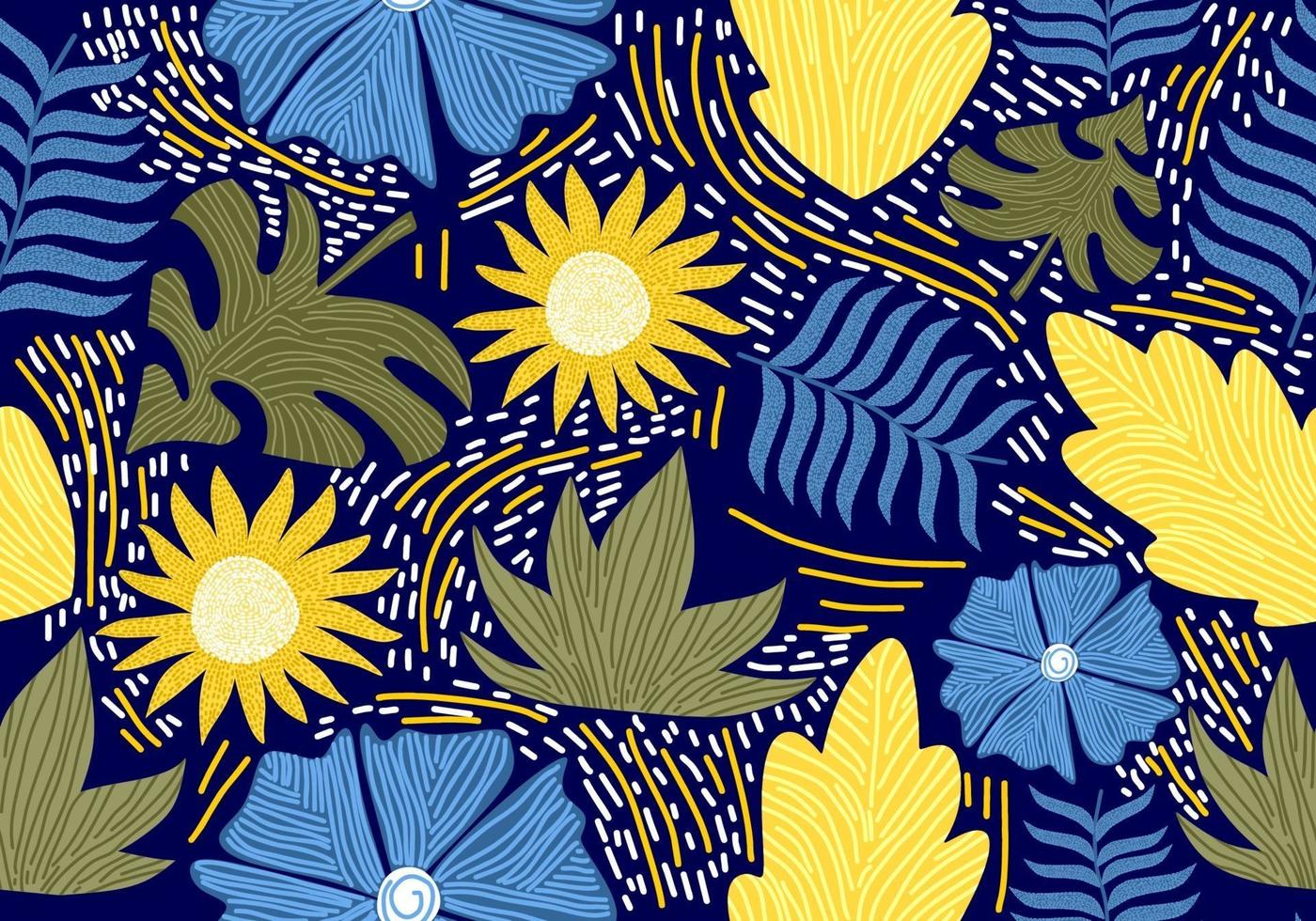 Seamless vintage pattern with cute decorative flowers. vector