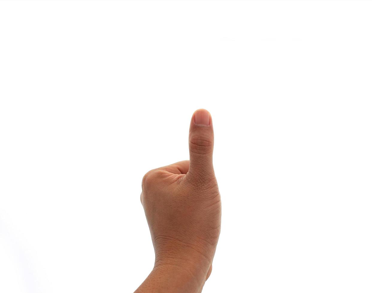 Thumbs-up hand on white background photo